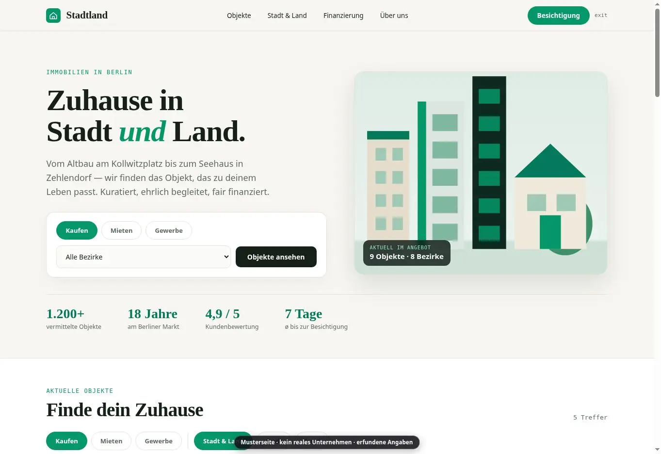 Paginto-Musterseite Stadtland Immobilien – Immobilien & Wohnen