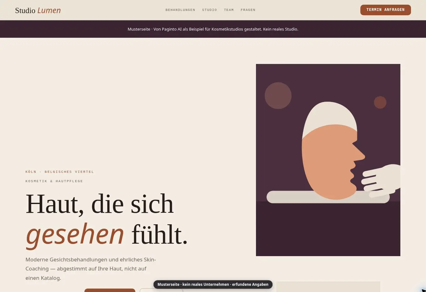 Paginto-Musterseite Studio Lumen – Beauty & Kosmetik