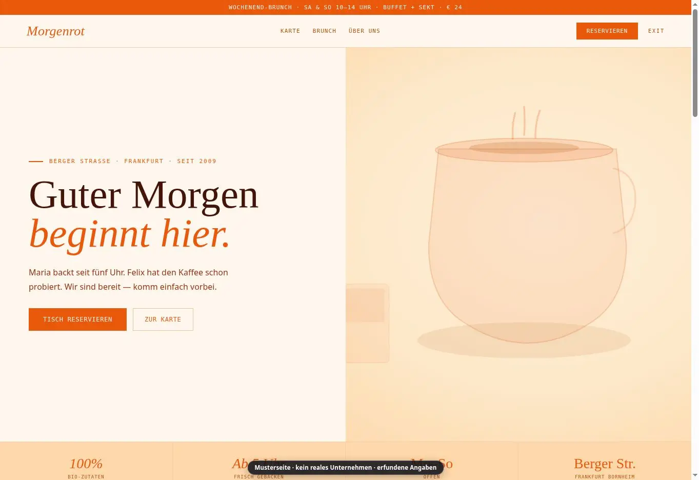 Paginto-Musterseite Morgenrot Café – Gastronomie & Lebensmittel